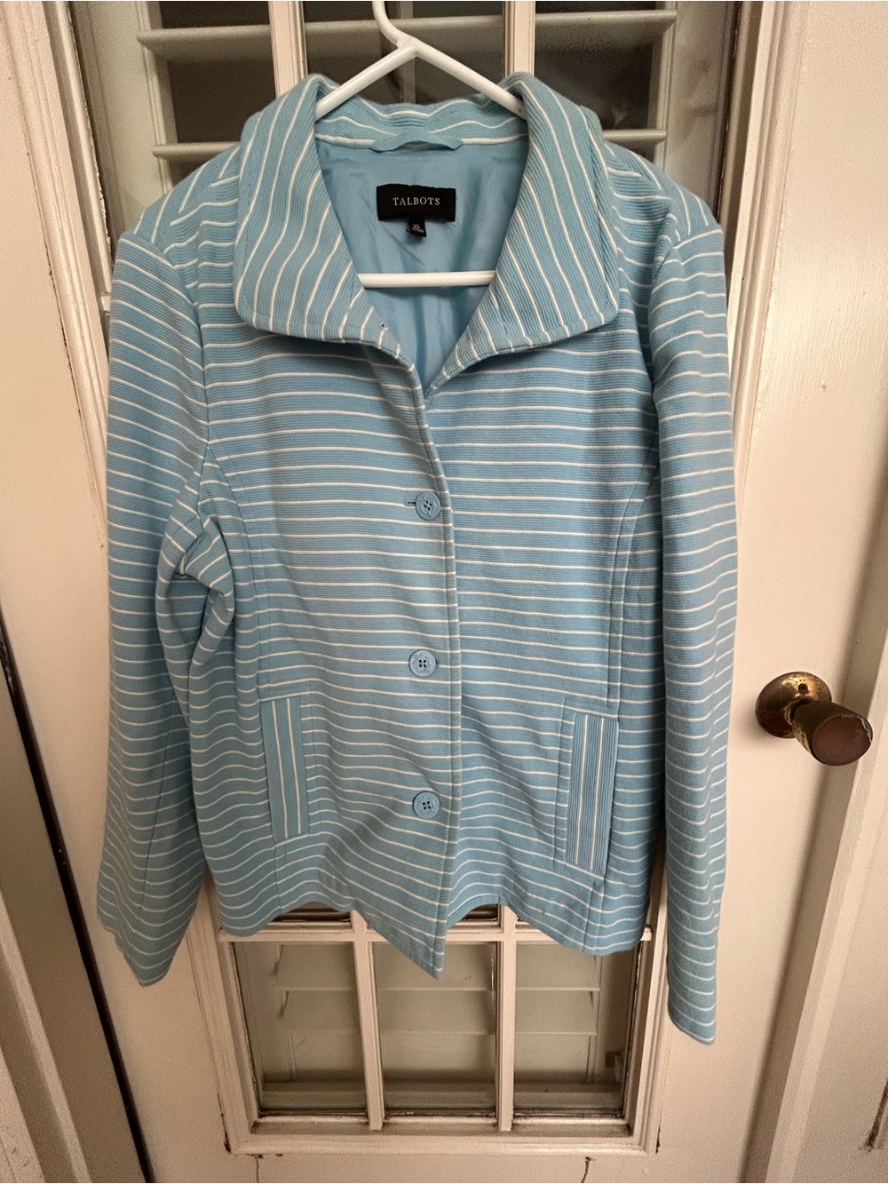 Talbots Pale Blue and White Striped Button Jacket